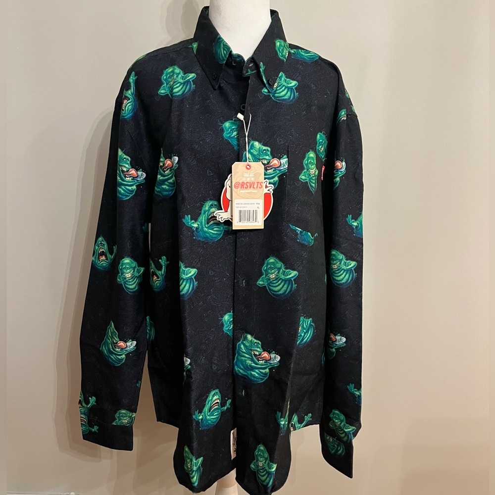 NEW GHOSTBUSTERS SLIMER X RSVLTS Mens XL Long Sleeve Button Down Shirt NWT
